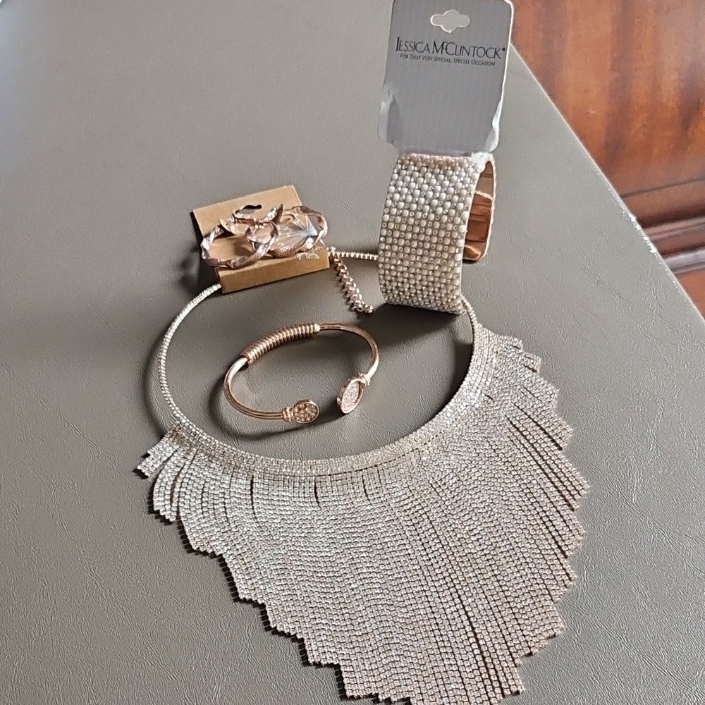 Jessica McClintock Silver Necklace and Bracelet Set